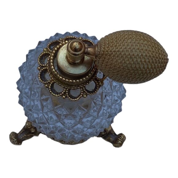 Vtg Atomizer Perfume Bottle Ormolu Gold tone vanity Clear Diamond Pattern - Picture 4 of 8